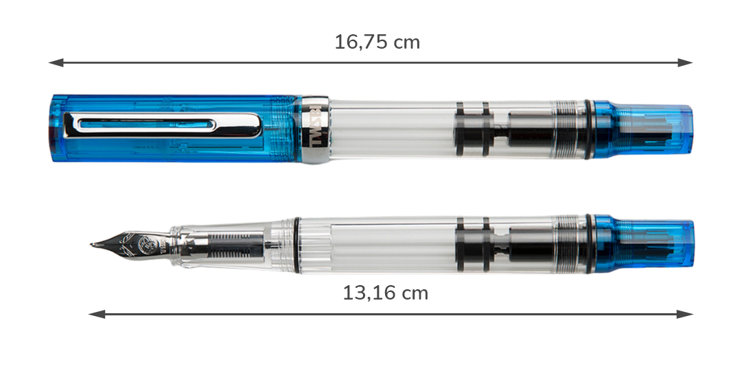 TWSBI pistove pero_transparent blue rozmer